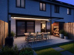 knikarmscherm alora met daaronder led verlichting